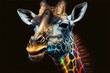 Portrait face of giraffe with colorful paint. Generative AI