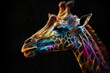 Portrait face of giraffe with colorful paint. Generative AI