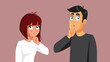 Couple Keeping a Secret Together Vector Cartoon Illustration. Secretive husband and wife keeping their mouth shut 
