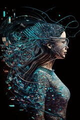 Poster - Generative AI Illustration of a Female Face with Futuristic Background