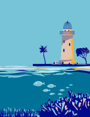 Wall Mural - WPA poster art of the Boca Chita Lighthouse in upper Florida Keys in Biscayne National Park, Miami Dade County, Florida USA done in works project administration style or federal art project style.