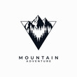 mountain landscape outdoor vector template. mount with pine evergreen tree graphic illustration.