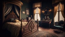 Victorian Historical Bedroom Illustration By Generative AI