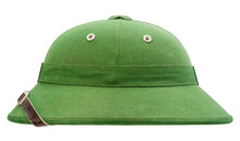 Classic Green Military Helmet Isolated On White Background With Work Path.