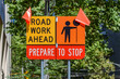 An Australian “Road Work Ahead”  “Prepare To Stop” road sign