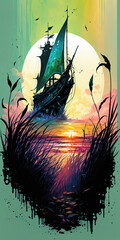 Wall Mural - Sailing Through a Vibrant Sea of Grass created using generative ai