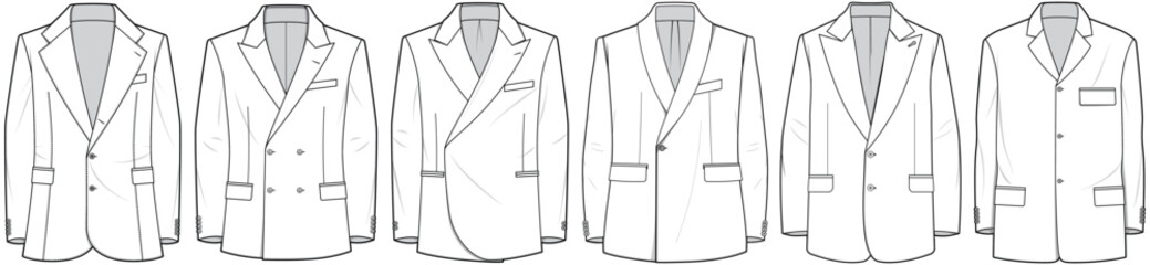 Sticker - womens blazer jacket flat sketch vector technical cad drawing template