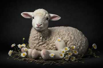 Easter baby lamb, Concept photo for Bible text about Jesus as sheepherder, created with Generative AI