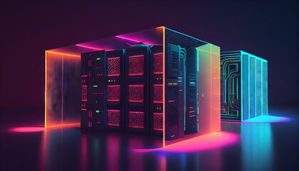 Abstract data center, Ai, machine learning, server, internet, speed. Background for tech titles , news headline. Generative AI	
