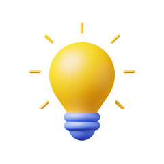 3d yellow light bulb minimal icon. idea, think, business, solution, stratege concept. 3d render illu