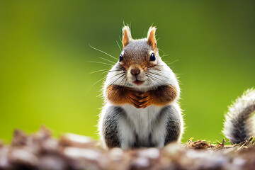 Wall Mural - red squirrel sits on a meadow, generative AI