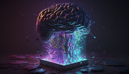 Fototapete - Generative AI of a human brain with a circuit board in the background