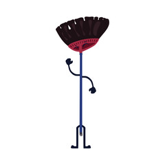 Cute Floor Broom or Palm Fiber Broom character figure vector illustration. Popular household cleaning tool with blue handle in trendy flat cartoon design style. Perfect for design material content.