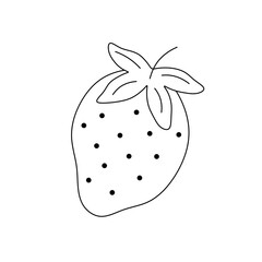 Wall Mural - Vector isolated one single strawberry berry with black seeds and sepals colorless black and white contour line easy drawing