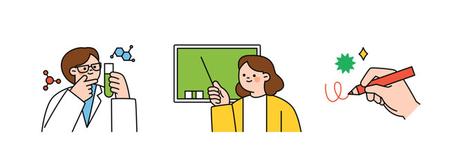 Fototapete - Education concept illustration. a person who does research. Teacher in front of the blackboard. hand writing.