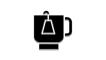 Canvas Print - Black Cup of tea with tea bag icon isolated on white background. 4K Video motion graphic animation