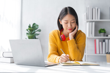 Young chinese asian student learning online classroom with professor on chinese language class.