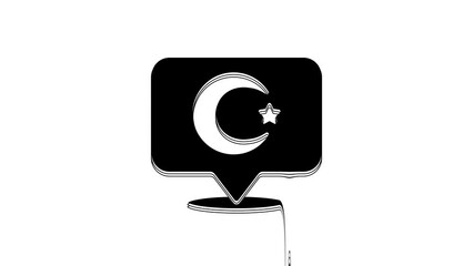 Wall Mural - Black Star and crescent - symbol of Islam icon isolated on white background. Religion symbol. 4K Video motion graphic animation