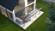 Terrace canopy, glass roof, 3d illustration