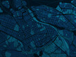 Illustrative map of a fictional city in dark tones. Abstract city map background.