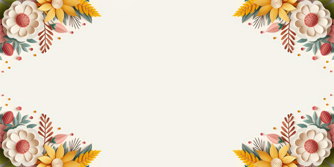 Wall Mural - Horizontal flower banner or floral backdrop decorated with gorgeous multicolored blooming flowers and leaves border. floral corner frame and space for text