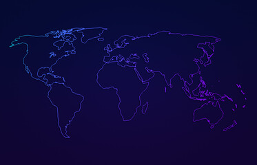 Poster - World map with colorful outlines on dark blue background. Clean and modern high resolution world map.