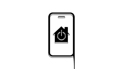 Sticker - Black Mobile phone with smart home icon isolated on white background. Remote control. 4K Video motion graphic animation