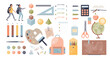 © VectorMine - School supplies and stationary items for learning tiny person collection set, transparent background. Kids schoolbag contents with pen, pencils, water colors, scissors, ruler.