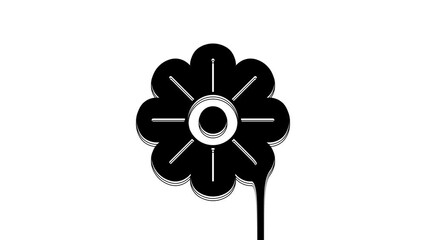 Sticker - Black Flower icon isolated on white background. 4K Video motion graphic animation