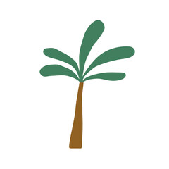 Poster - Palm tree, jungle tropical plant. Exotic green leaf and trunk. Childish botanical simple flat graphic vector illustration isolated on white background