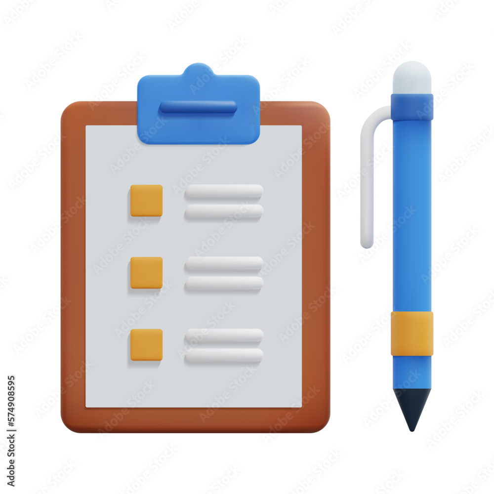 3d clipboard checklist and pencil icon vector. Isolated on white ...