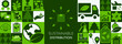 supply network and green logistics vector illustration. Concept with associated icons for eco-friendly transportation, sustainable distribution, and smart methods for import/export of cargo. banner.