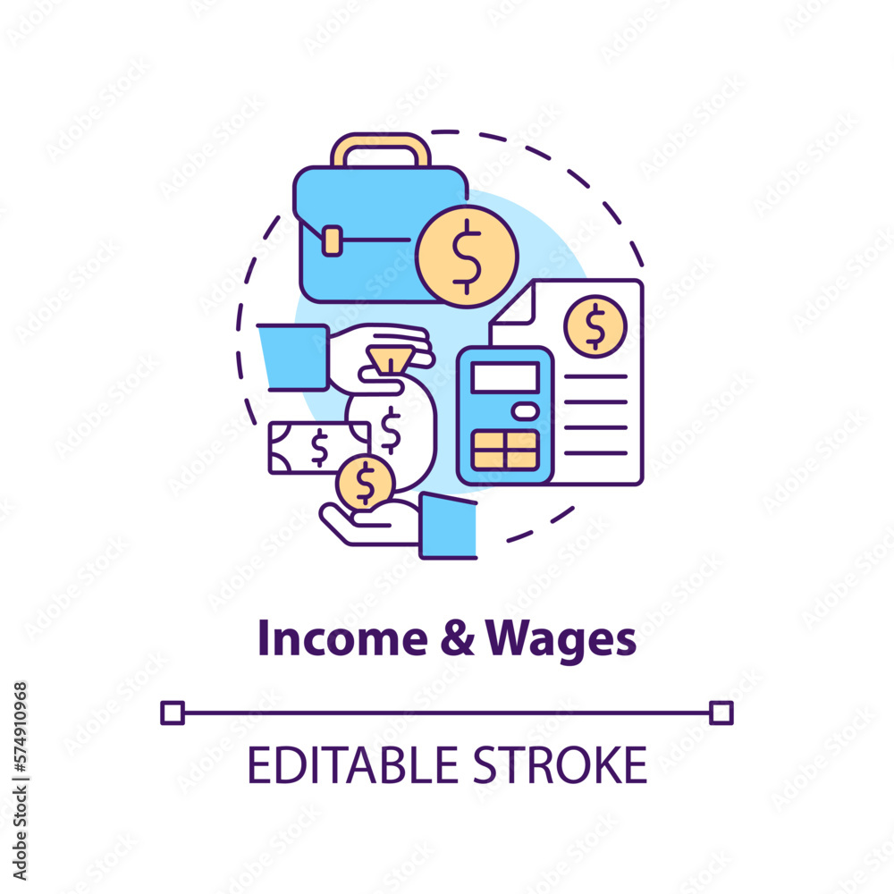 Income and wages concept icon. Financial analytics. Economic indicators ...