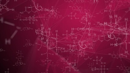 Wall Mural - animation of structural chemical formulas on a viva magenta background in abstract digital space. vi