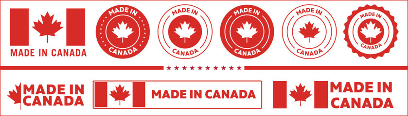 Wall Mural - made in Canada icon set. Canadian product icon suitable for commerce business. badge, seal, sticker, logo, symbol in colored and black Variants. Isolated vector illustration