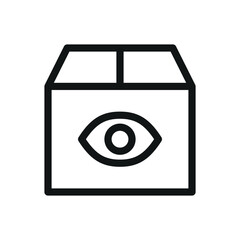 Poster - Parcel inspection isolated icon, cardboard parcel with eye vector symbol with editable stroke
