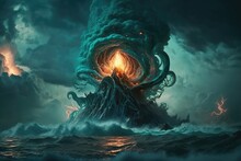 The Ocean's Fury Unleashed A Fire Tornado Ignites Chaos In The Open Waters Generative AI