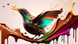 generative ai illustration of bird portrait made from colorful liquid chocolate, splashes