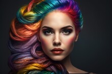 Beautiful Woman With Colorful Hair And Makeup. Beautiful Face.GENERATION AL