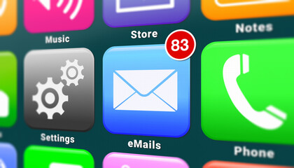 IllustatiIllustation of a smartphone screen. In focus a mail app with notifications.