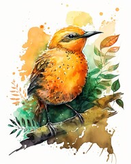 Poster - A bird on a branch with leaves