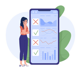 Poster - Making investing list flat concept vector spot illustration. Editable 2D cartoon character on white for web design. Using financial charting platform creative idea for website, mobile, magazine