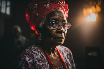 generative ai. a close shot of an african woman in a hall
