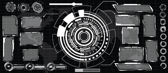 Wall Mural - digital interface hud elements set pack. user interface, frame screens. callouts titles, fui circle 