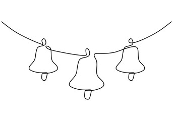 Wall Mural - hand drawing one single continuous line of hanging bell isolated on white background.