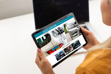 automobile sales center, Laptop screen displaying a car sale concept