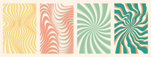 Groovy Hippie 70s Backgrounds. Waves, Swirl, Twirl Pattern. Twisted And Distorted Vector Texture In Trendy Retro Psychedelic Style. Vector Illustration