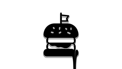 Poster - Black Burger icon isolated on white background. Hamburger icon. Cheeseburger sandwich sign. Fast food menu. 4K Video motion graphic animation