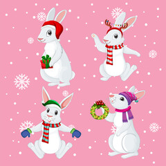 Sticker - White rabbits in different poses set