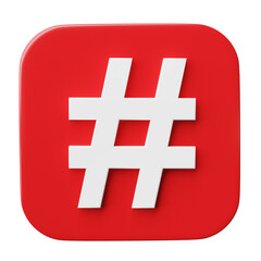 Fototapete - 3D Hashtag icon isolated on transparent background, png file.